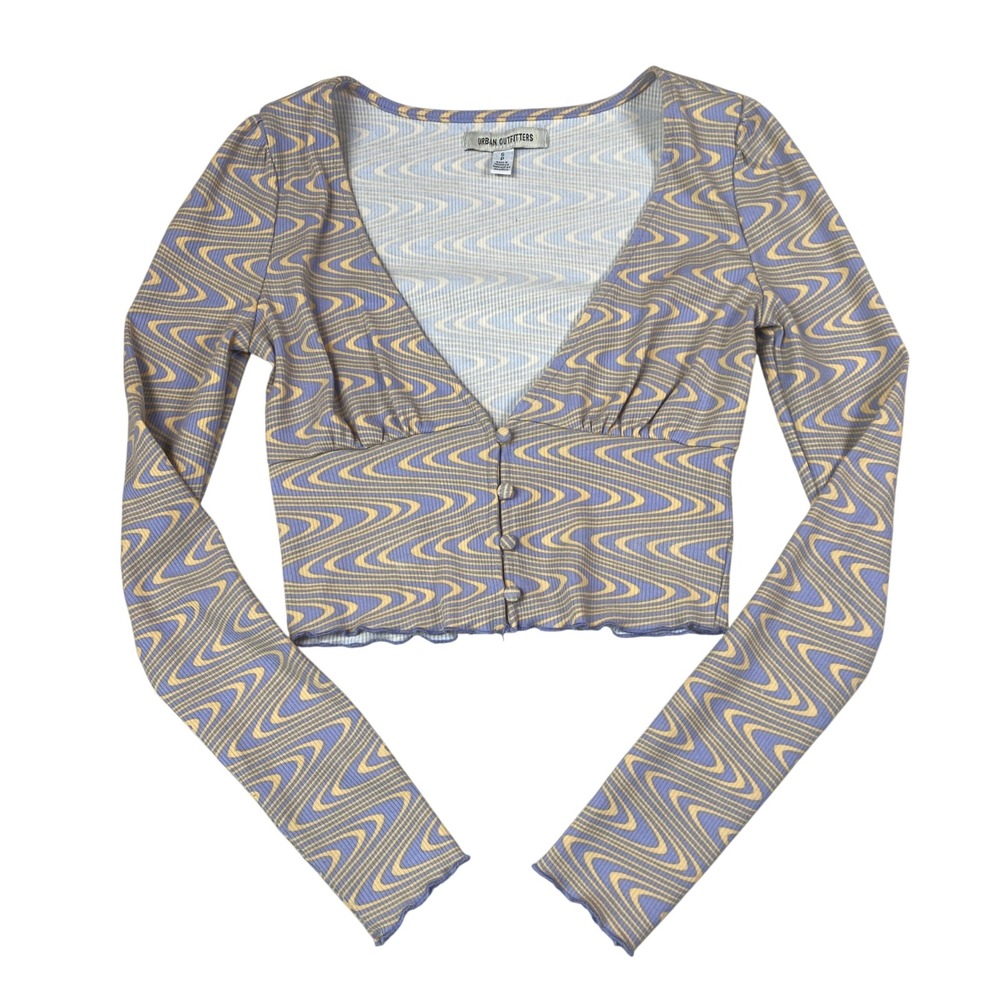 Urban Outfitters Y2K Babydoll Crop Top Cardigan Women S Purple Wave Lettuce Edge